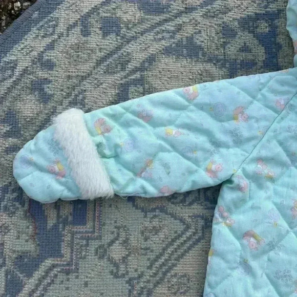 Vintage Baby‎ Quilted Snowsuit w/ Hood Pastel Blue squirrel Warm Cozy - Picture 3 of 15